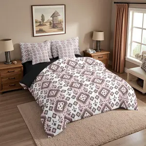 7 Pcs Country Western Bedding Set,Native Aztec Southwestern Comforter Set,Boho Exotic Bed in A Bag for Kids Girls Women Bohemian Mexican Diamond Quilt with Flat Fitted Sheet