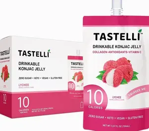 Tastelli Konjac Jelly Infused with Collagen Drink + Vitamin C + Antioxidants / 10 Calories, Vegan, Zero Sugar/Healthy Drinkable Dessert Pouch / (Lychee) - 150mL x 10 Pouches