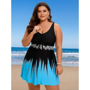 2026 New Plus Size Swimdress For Women - High Waisted Tankini Swimsuits With Boyshorts - Tummy Control Swimwear - Two Piece Bathing Suit For Women