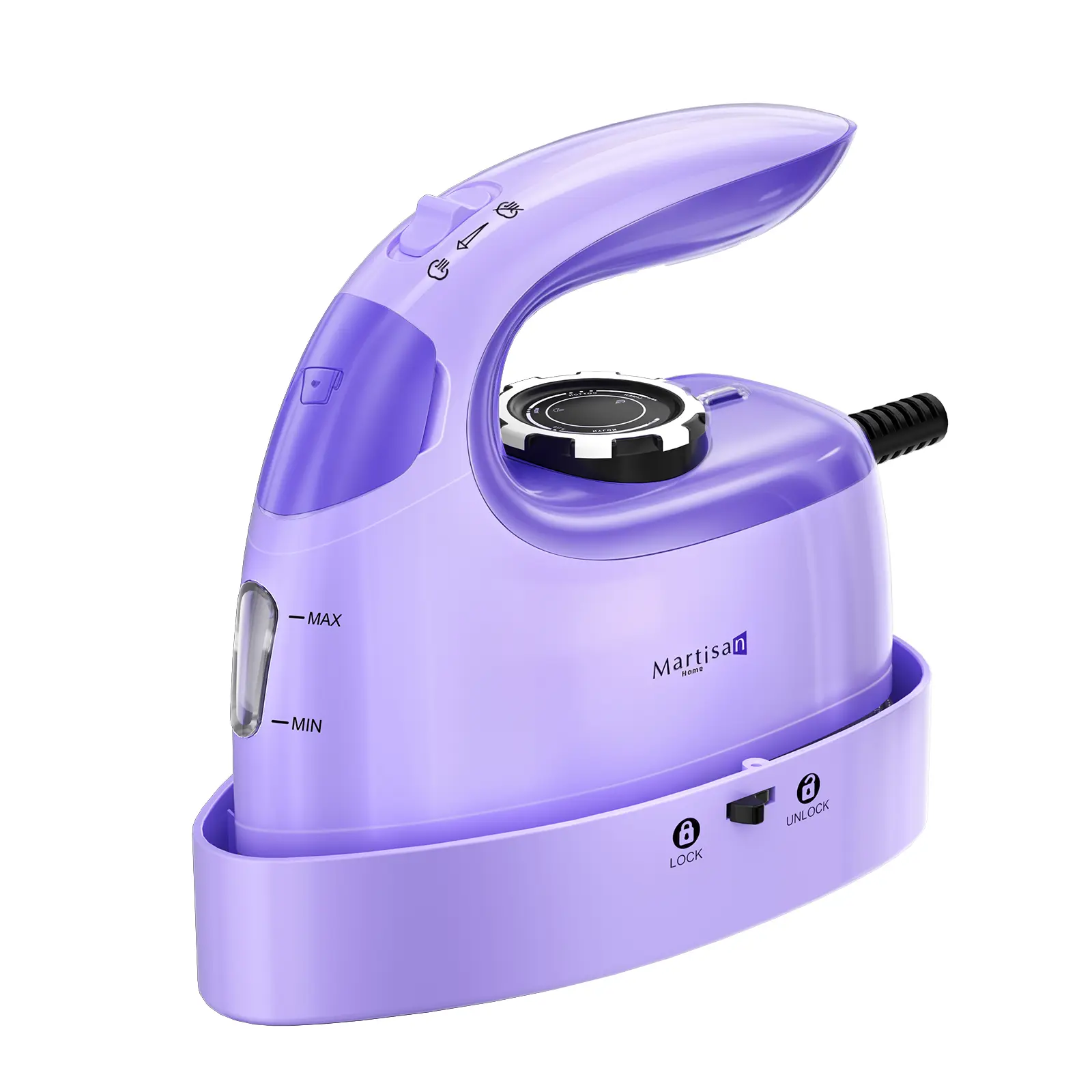 Martisan Mini Travel Steam for Clothes - 1000W Compact Portable Iron with Ceramic Non-Stick Plate, 16g/min Continuous Steam, 30s Fast Heat-up, 300 Steam Holes, 90ml Water Tank, Safety Base, Purple