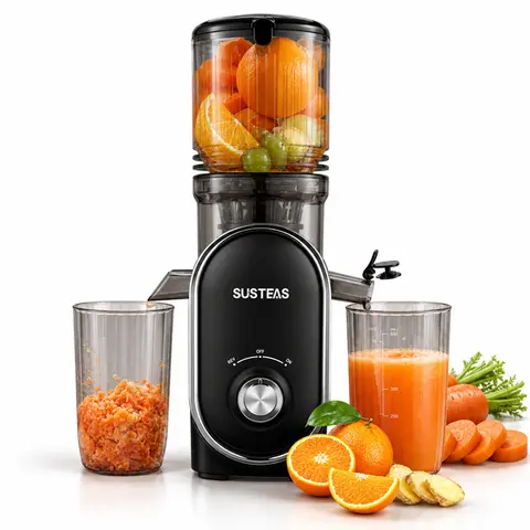 SUSTEAS 300W Cold Press Juicer, 5.3" Whole Fruit Slow Juicer, Large Feed Chute, High Juice Yield, Easy to Clean Masticating Juicer