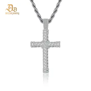 Delzzad Round Cross Necklace D Color Synthetic Moissanite S925 Unisex Bling Necklace Chain Birthday Anniversary Mother's Day Christmas Gift for Men Women
