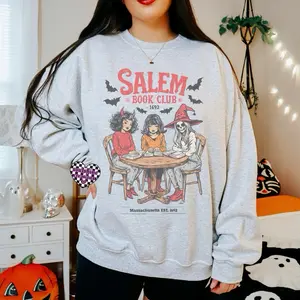 Salem Book Club Tee or Sweatshirt- Unisex-Ash Gray-Bookish- Halloween- Sublimation Printed Fabric Womenswear  SoulShine Rebel