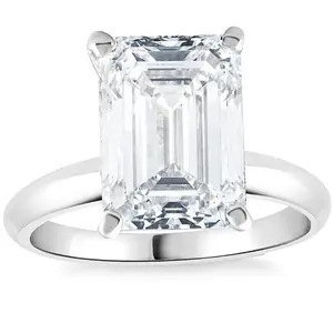 4Ct Emerald Cut Certified Diamond Engagement Ring 14k White Gold Lab Grown