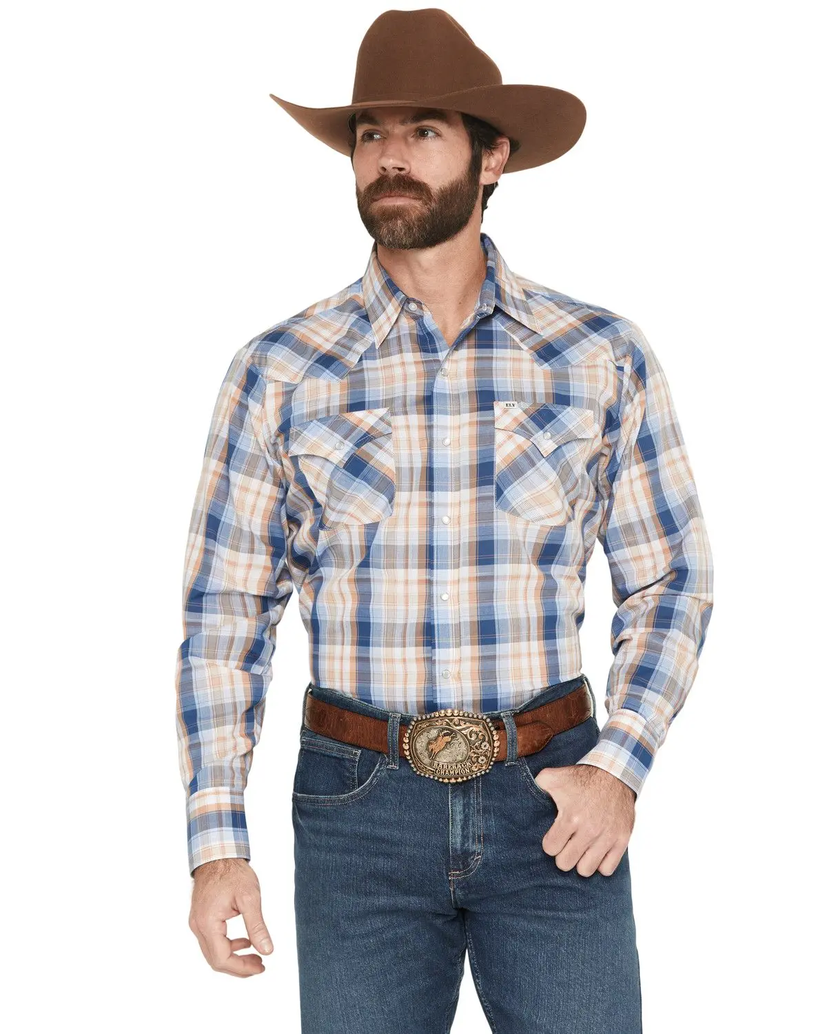 Ely Walker Men's Men'S Plaid Print Long Sleeve Pearl Snap Western Shirt - 2029308-Nv