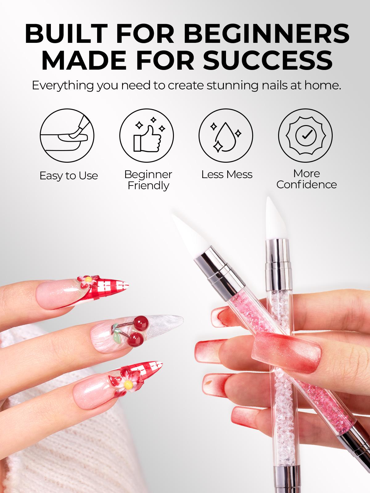 AILLSA Solid Builder Gel Nail Kit, 30g Non-Stick Hand Extension Gel with Dual Forms & Silicone Brushes, All-in-One Hard Gel Easy DIY Summer Nails Salon Manicure Starter Set for Beginners