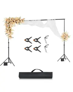 Backdrop Stand, 10 x 10 ft Adjustable Photo Backdrop Stand Kit, Portable Background Backdrop Stand with 4 Crossbars, Heavy Duty Projector Screen Stand, for Wedding, Photo Video Studio & Party