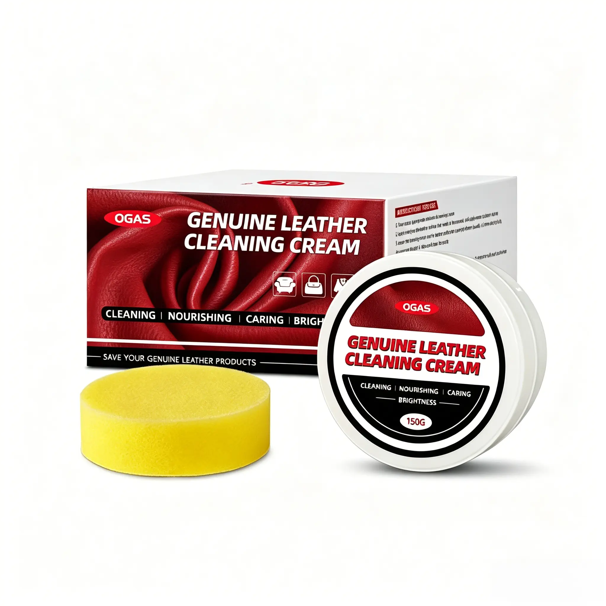 OGAS Leather Cleaner & Conditioner Kit - Deep Cleaning Car Leather Care, Removes Dirt & Stains, Restores Shine & Softness, Nourishes & Protects Furniture & Shoes