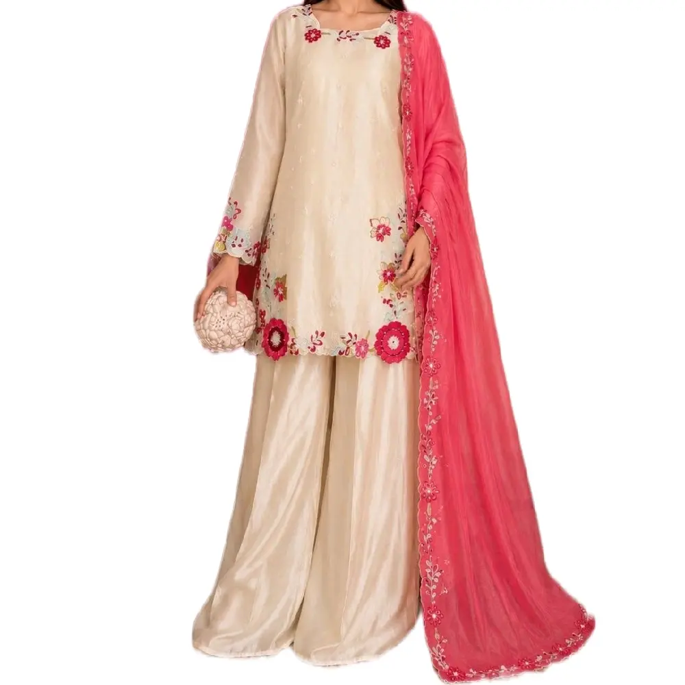 Sheesha Silk Embroidered Three Piece party wear Pakistani Suit with Cutwork detailing