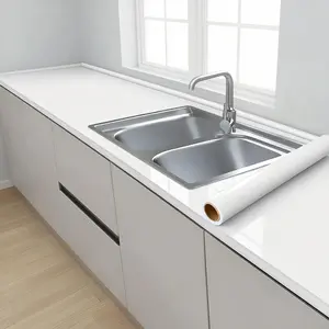 1 Roll White Contact Paper for Cabinets Countertops， Waterproof, Easy to apply Peel and Stick Wallpaper for Kitchen Bathroom Living Room Walls Kitchen Cabinets， Vinyl Furniture Stickers Self-Adhesive Film （Glitter White）