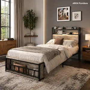Upholstered Twin Princess Platform Bed Frame with Headboard - LED Lighting, Charging Station, Headboard Storage, Solid Stable Noise-Free Design, No Box Spring Needed, Easy Setup, Indoor Bedroom Furniture, Platform Bed Design, Upholstered Platform Bedframe