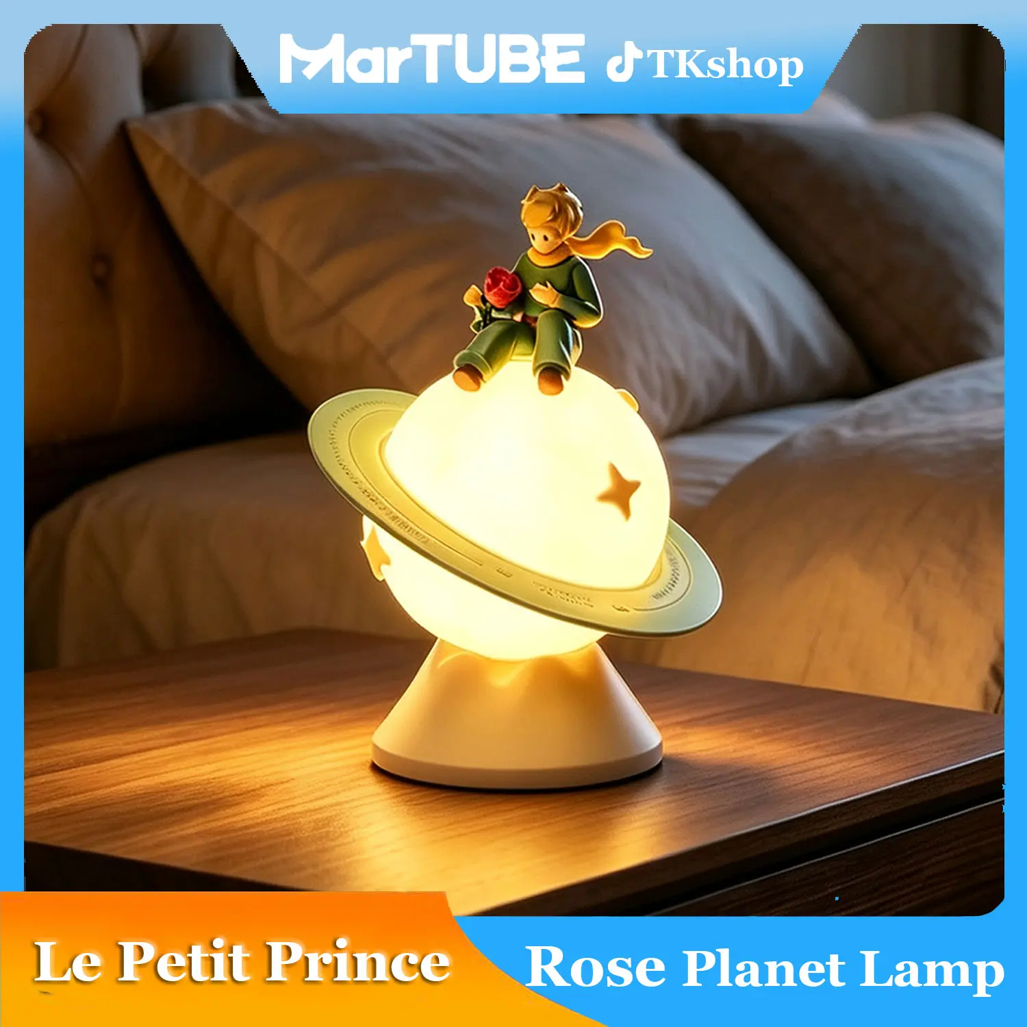 MARTUBE Le Petit Prince Rose Planet Lamp - 2 Adjustable Brightness Levels, Touch Control, Breathing Light Mode with Smart Timer & Sleep Companion, 360° Rotating B612 Planet, 3 Lighting Modes, Gift for Girls Kids