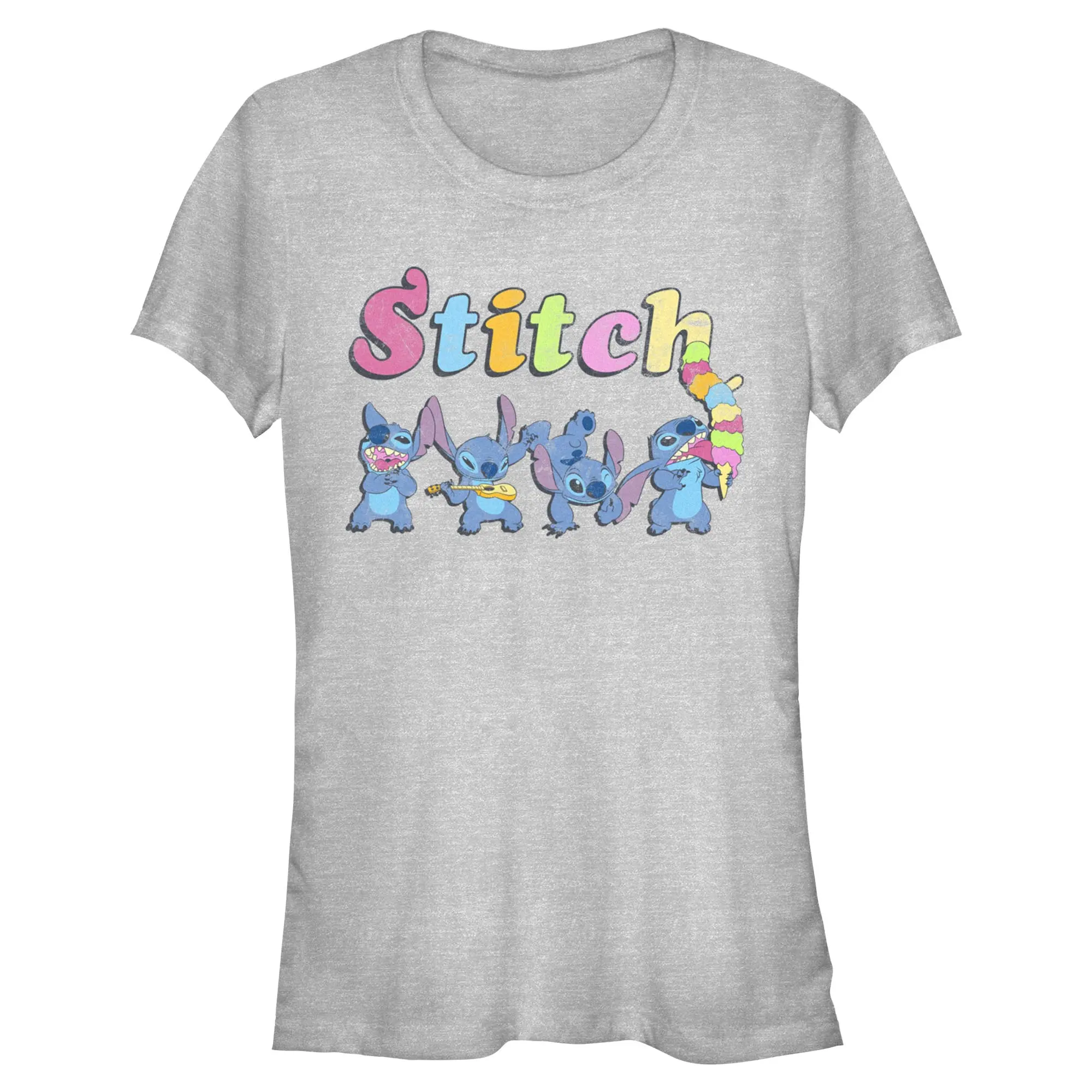 Juniors Womens Lilo & Stitch Colorful Action Poses Stitch T Shirt