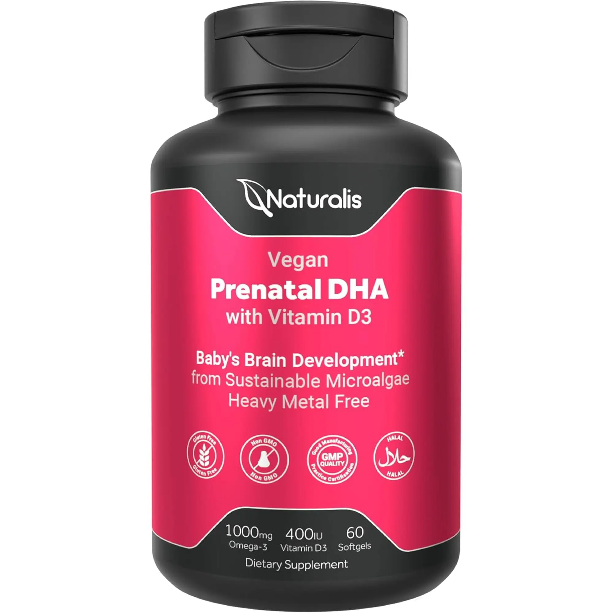 Naturalis Vegan Prenatal with Full Specrum Omega-3 | Algae DHA, EPA, DPA, Vitamin D3 & Active Folate L 5-MTHF | Vegan Society Certified, Sustainably Sourced, Non-GMO & Soy Free