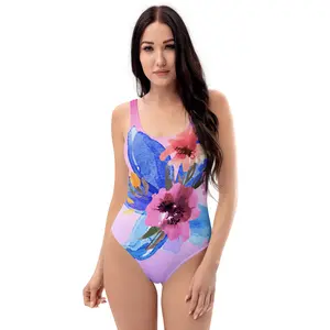 Purple Pink Flower One-Piece Swimsuit