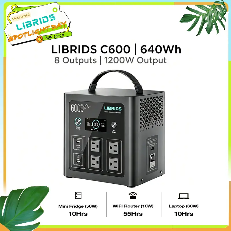LIBRIDS C600 Portable Power Station for Home Backup,Camping ,Outages, Solar Generator,640Wh LiFePO4 Battery 8 Ports Ultra-Fast 0-80% Charging in 1Hr,Emergency Supply,Travel RVs Emergencies Gas Generator Alternative Charging Rechargeable