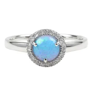 Sterling Silver Light Blue Opal and CZ Halo Ring
