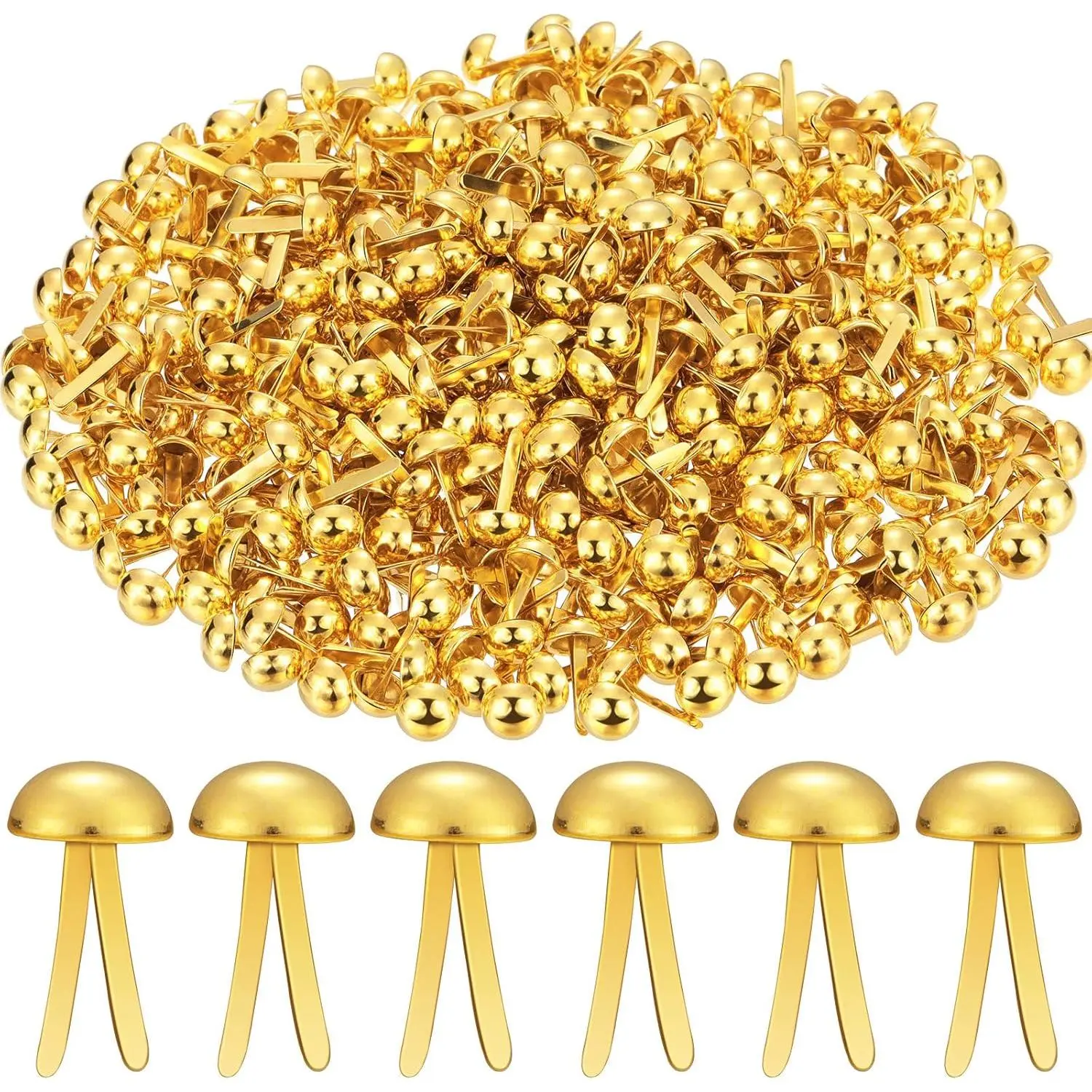 500 count Paper Brass Fasteners Brass Brads Round Fasteners for Craft Art Crafting School DIY Supplies(0.3 x 0.6 Inch,Golden)