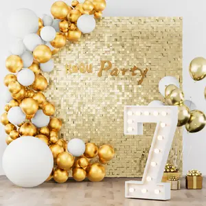 KEQU 4*6 ft Champagne Gold reflective wall background decoration, 24 sequin background panels, birthday, Christmas, anniversary, wedding engagement decoration, Valentine's Day decoration, Easter decoration, balloon party banner, photo background