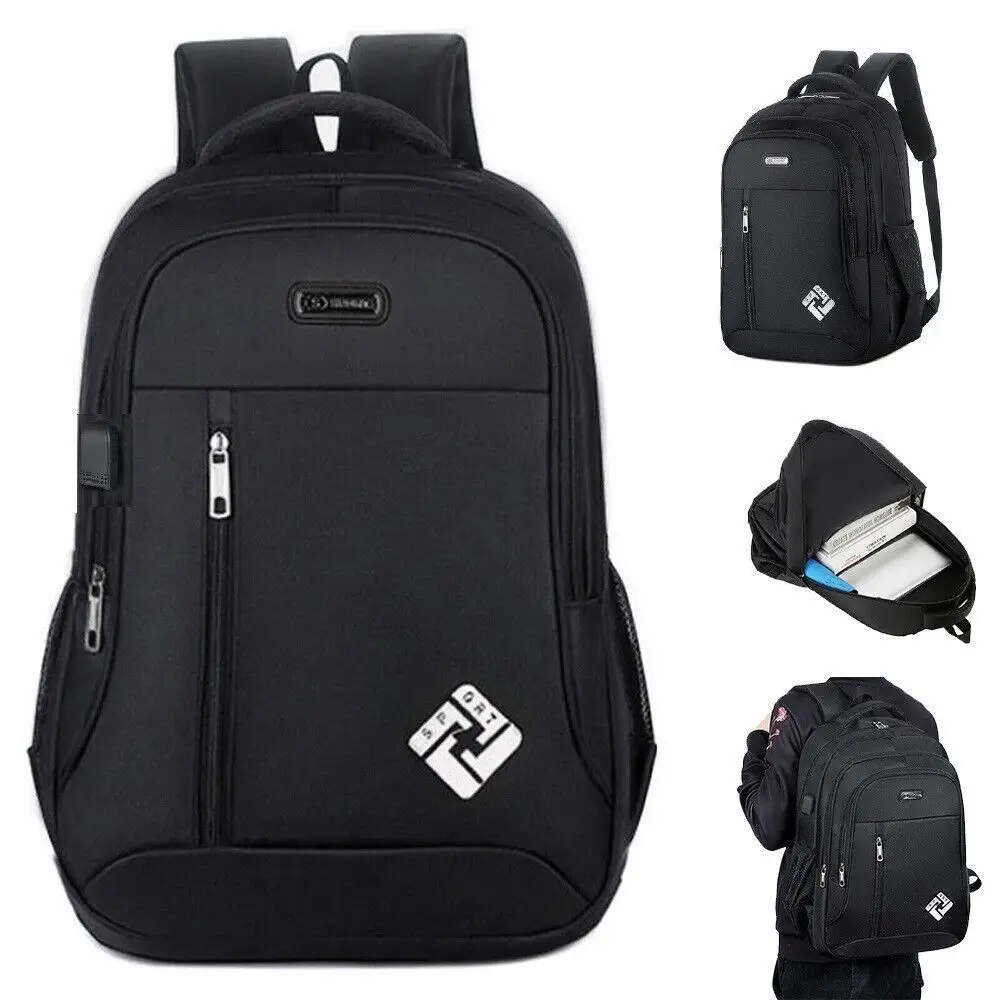 1PCS Men Women 18'' Backpack Bookbag School Travel Laptop Rucksack Zip Bag USB Port