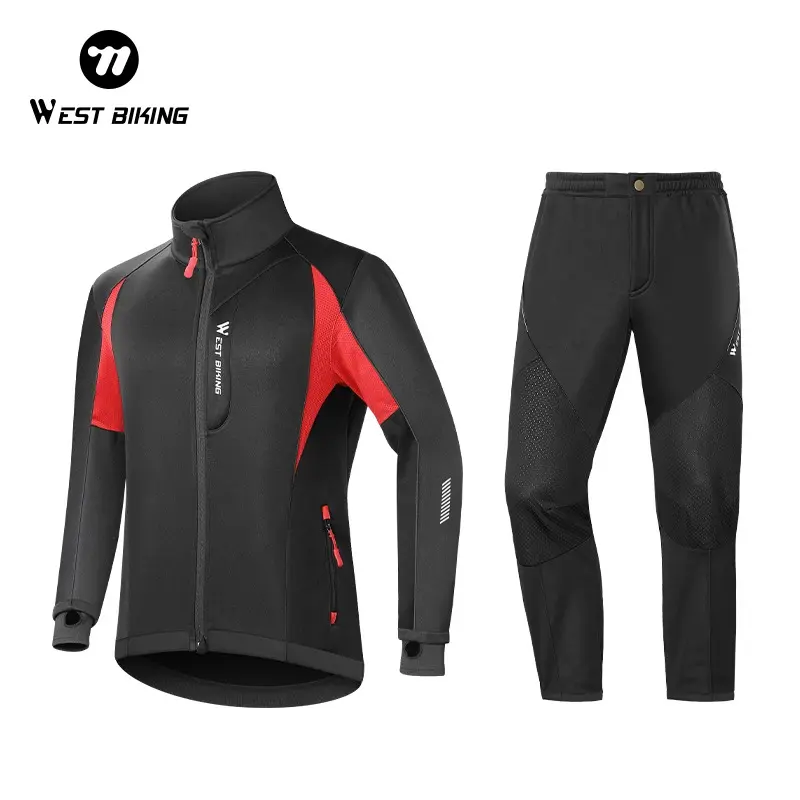 WEST BIKING Cycling Set. Winter Thermal Bicycle Jacket Suit Athletic Techwear Clothes Pants Athletic Bottoms, Outdoor Sport Windproof MTB Road Bike Man Jacket Set