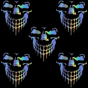 5Pcs 3D Laser Skull Car Stickers Decals, Reflective Multicolored Cartoon Waterproof Self-Adhesive Vinyl Auto Exterior Decoration Accessories for Vehicle Hood, Doors, Bumper, Windows 6.26"x6.97"