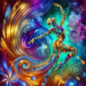 "Explosion Of Dance" Luxury Italian Silk Scarf with Vibrant Colors and Artistic Design for Fashion Enthusiasts