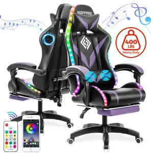 christmas gifts Gaming Chair with Bluetooth Speakers and RGB LED Lights Ergonomic Massage Computer Gaming Chair with Footrest Video Game Chair High Back with Lumbar Support Blue and Black