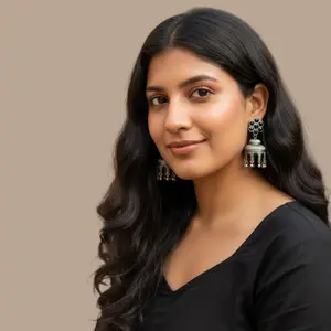 Black Stone Oxidized Jhumka Earrings Traditional Indian Statement Jewelry for Women