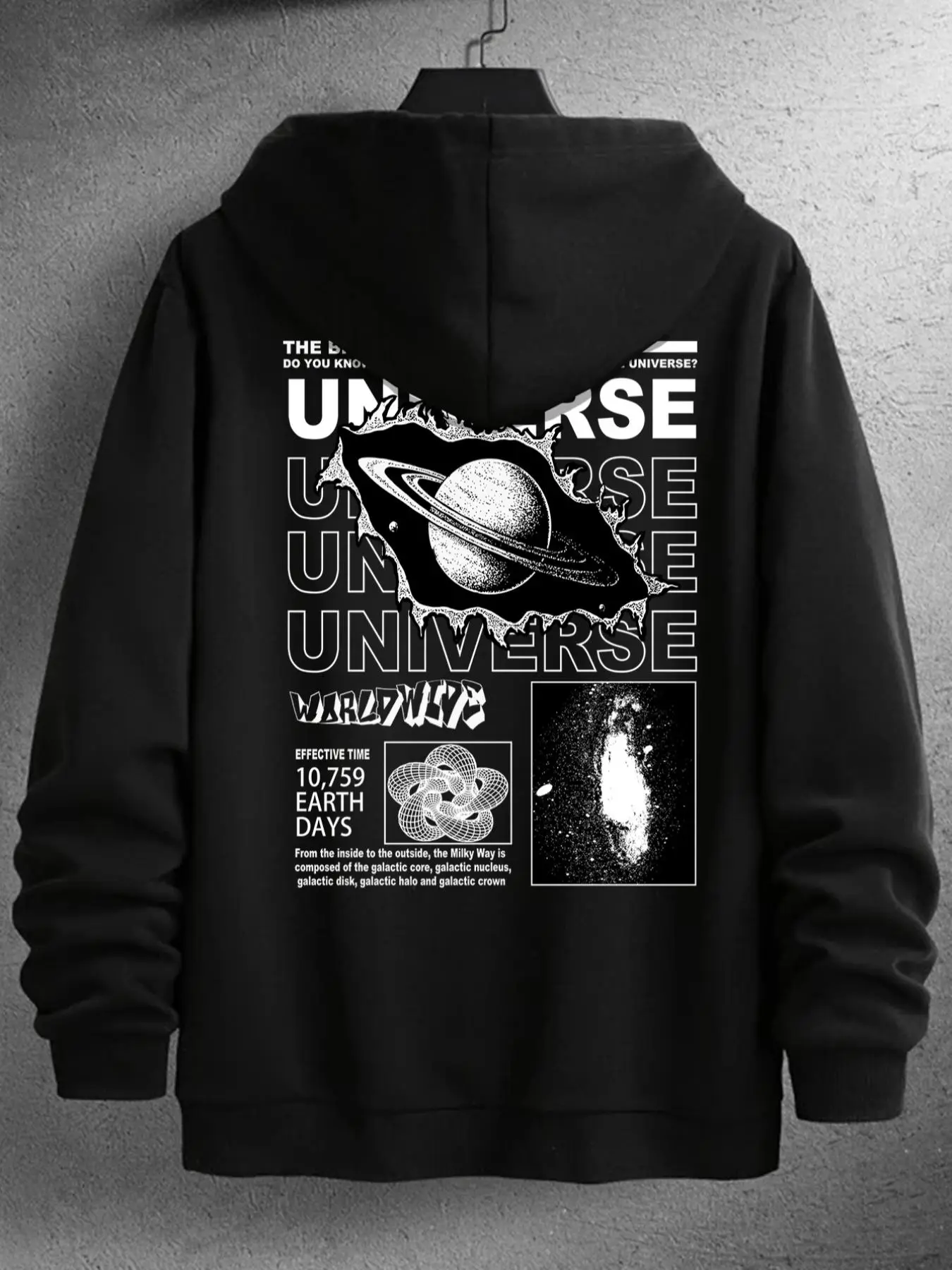 Unisex Men's Planet & Letter Print Drawstring Pocket Drop Shoulder Hoodie, Loose Casual Soft Graphic Hooded Long Sleeve Tops For Daily Wear, Men's Clo