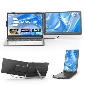 domyfan 14" Laptop Screen Extender, Ultra-Thin FHD 1080P IPS Dual Portable Laptop Monitor Extender for 13-17" Laptops, Plug & Play with HDMI/USB-A/Type-C, Compatible with Windows, Mac, Android