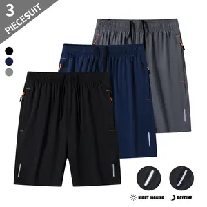Men’s 3-pack quick-dry athletic shorts—casual, comfortable shorts suitable for running and fitness training; men’s bottoms ideal for all seasons.
