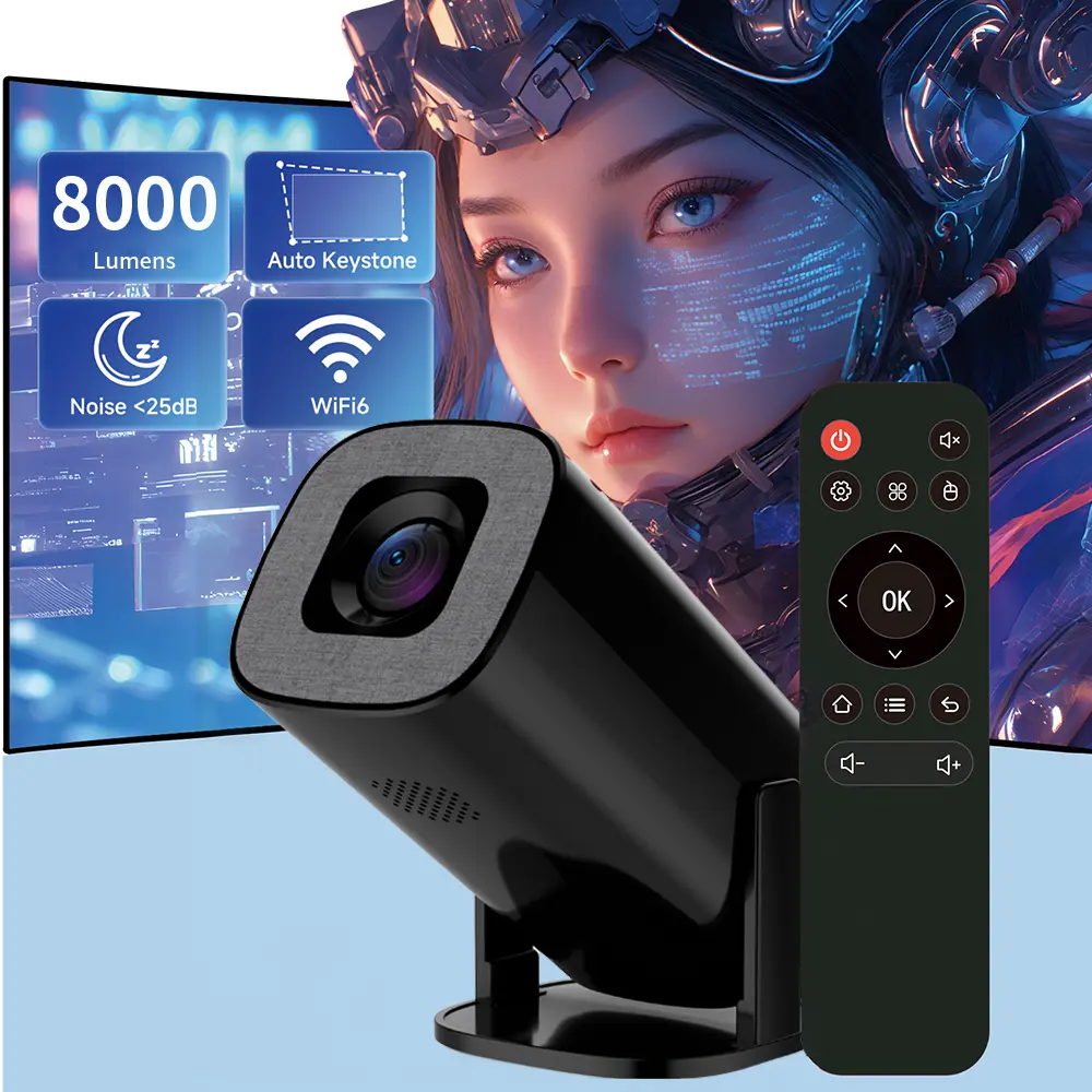 MAXPG Portable Mini LCD Projector - 8000 Lumens, 300ANSI, 720P HD Crystal Display, Android 14, Dual WiFi6, Allwinner H723, BT5.4 Bluetooth, Built-in Speaker, Remote Control, 3D Digital Cinema Projector for Outdoor & Indoor Movie Time, Bedroom Home Cinema