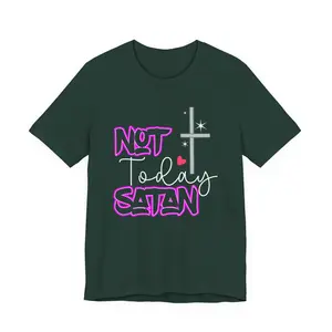 Men's Not Today Satan Cotton T-Shirt - Breathable Casual Shirt with Script, Graffiti Cross Prints