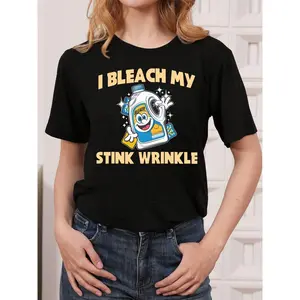 [Funny T-Shirt] Funny Graphic T-Shirt | Sarcastic "I Bleach My Hair & Stink Wrinkle" Casual Short Sleeve Crew Neck Top For Summer & Spring, Machine Washable Humor TeeT-Shirt