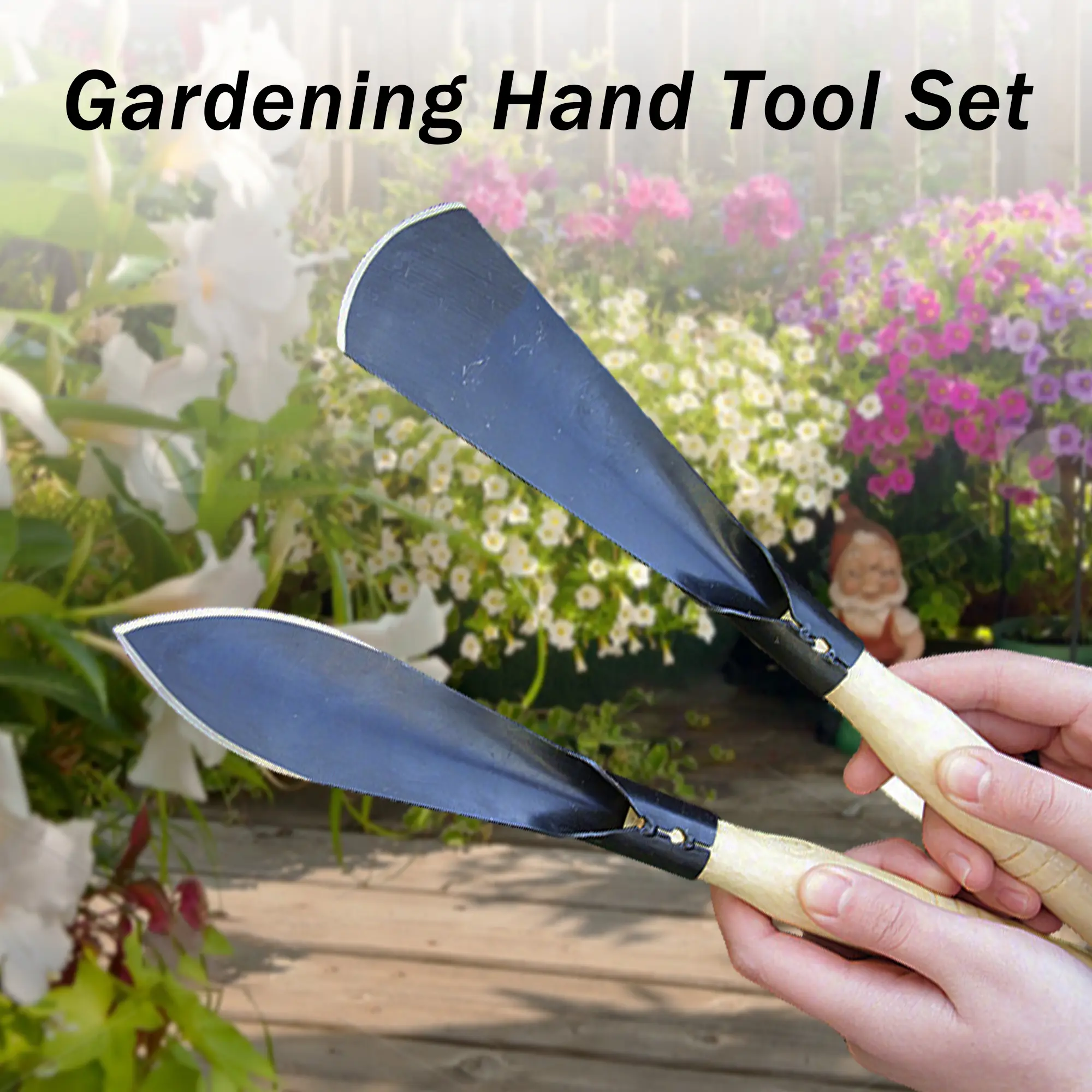 2 Pieces Garden Shovels with Pointed and Flat Tips, Wooden Handle, Black Manganese Steel, Essential Gardening Tools for Easy Plant Cultivation