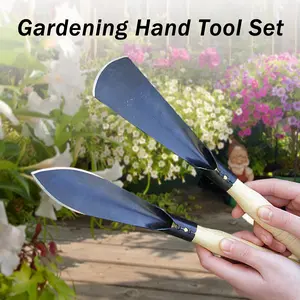 2 Counts Garden Shovel Garden Pointed with Pointed Tip and Flat Tip, Wooden Handle Black Manganese Steel Garden Shovel,  Essential Gardening Tools for Easy Plant Cultivation