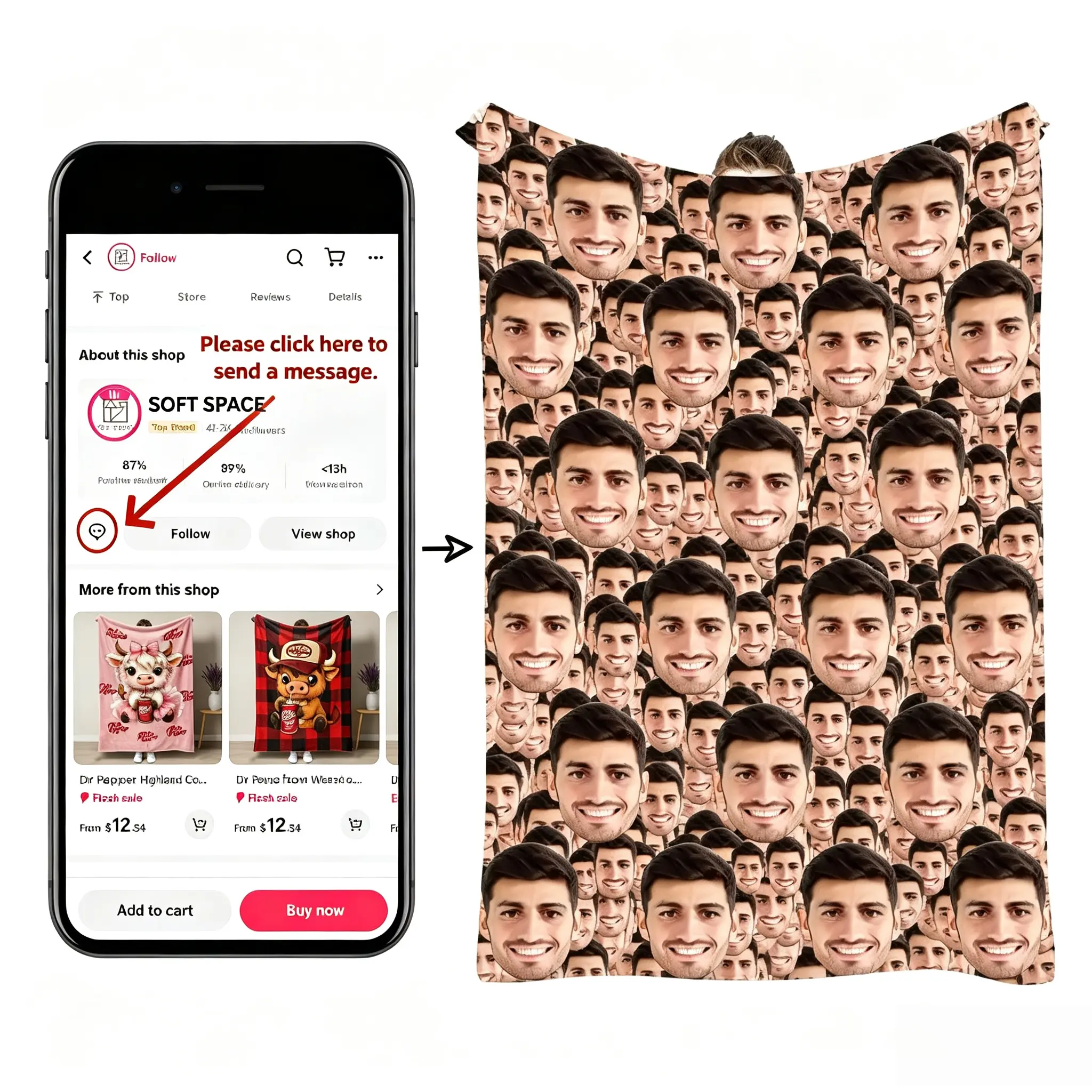 Customized Photo Face Blanket, Personalized Faces All Over Blanket, Mother's Day Gift,Funny Face Blanket Super Soft Plush Blanket for Couch, Bed, Sofa Warm and Cozy for All Seasons Gift for Valentine Spouse, Gag Gift