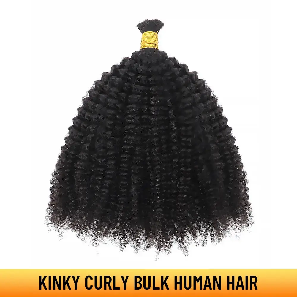YGwigs Kinky Curly Bulk Human Hair for Braiding Natural Black