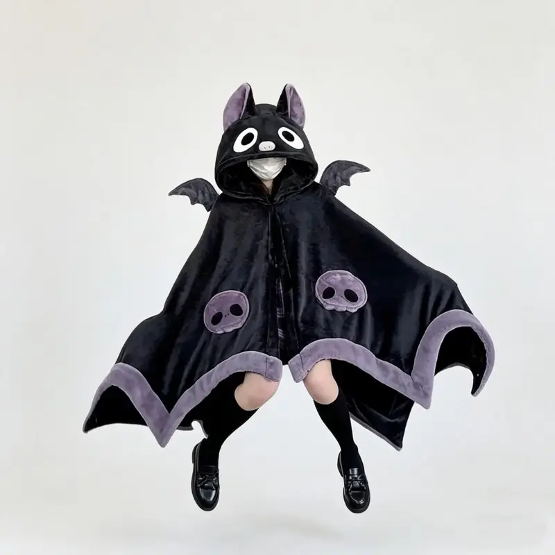 1pc Unisex Design Wearable Blanket Bat  Hooded Cape, Oversized Bat Sleeve Plush Thick Cozy Versatile Cloak, Oversized Sleeves, One Size Fits All, Perfect Holiday Gift🎁