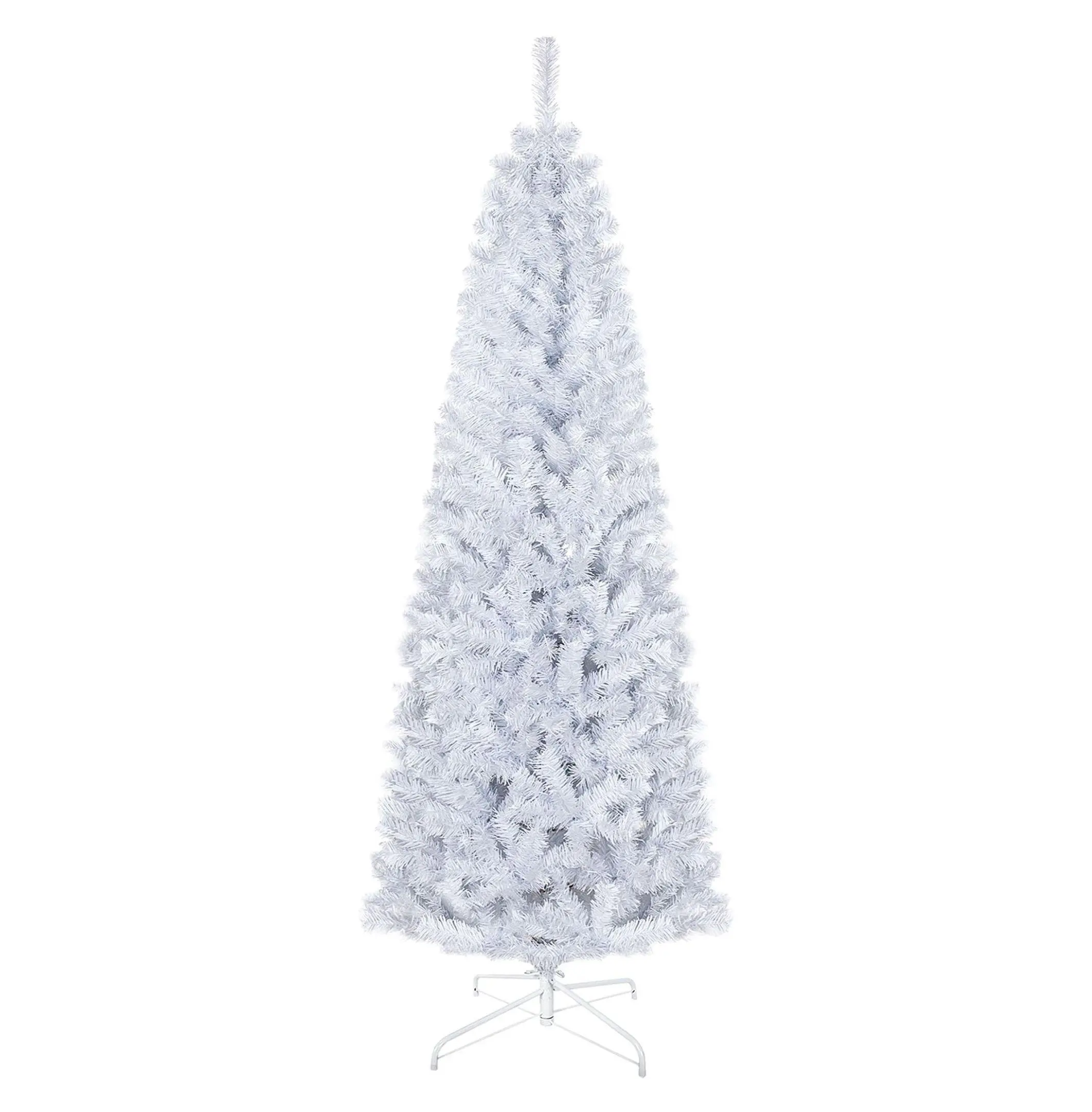 6 FT Pencil Christmas Tree, White Artificial Xmas Tree with Lights & Stand, 618 Tips, Indoor Holiday Dcor for Party