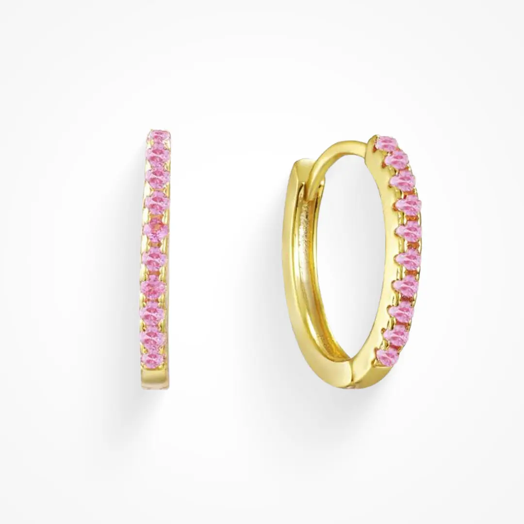 18K Gold Waterproof, Pink CZ, Small