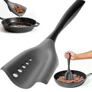 2 in1 Mincing Spatula Meat Chopper with Grease Draining Slots,for Frying Pan， Heat Resistant Ground Beef Masher & Hamburger Grinder, Non-Stick Potato Mixer and Meat & Poultry Chopper Tool