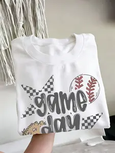 Women's Game Day Baseball Graphic Tee, Summer Casual Style Loose-Fitting Round Neck T-Shirt, Soft Cool Touch Polyester Top, Casual T Shirts, Womenswear