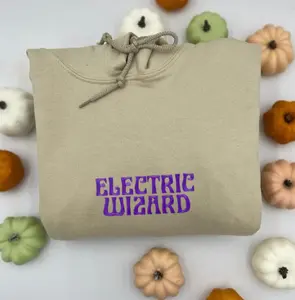 Custom Electric Wizard Embroidered Sweatshirt, Rock Music Shirt, Electric Wizard Hoodie, Purple Electric Wizard, Custom Thread Color Sweatshirt Hoodie