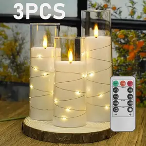 3pcs Flickering Flameless LED Candles with 3D Wick - Battery-Powered, Star-Shaped Lights Included, Remote & Timer, Ideal for New Year's, Christmas, Halloween, Valentine's Day & Home Decor, Decorative Night Light