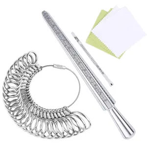 Ring Sizer Measuring Tool Set | 4-Size  Ring Mandrel, 27 count Metal Ring Measurement Tool, Gauge & Polishing Cloth,   Sizing Kit for Women & Men