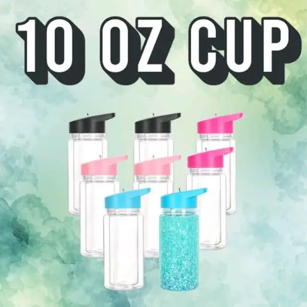 10 oz Kids Cup - Clear Plastic with colored Lids, Ideal for Beverages Drinkware Water Bottles Portable