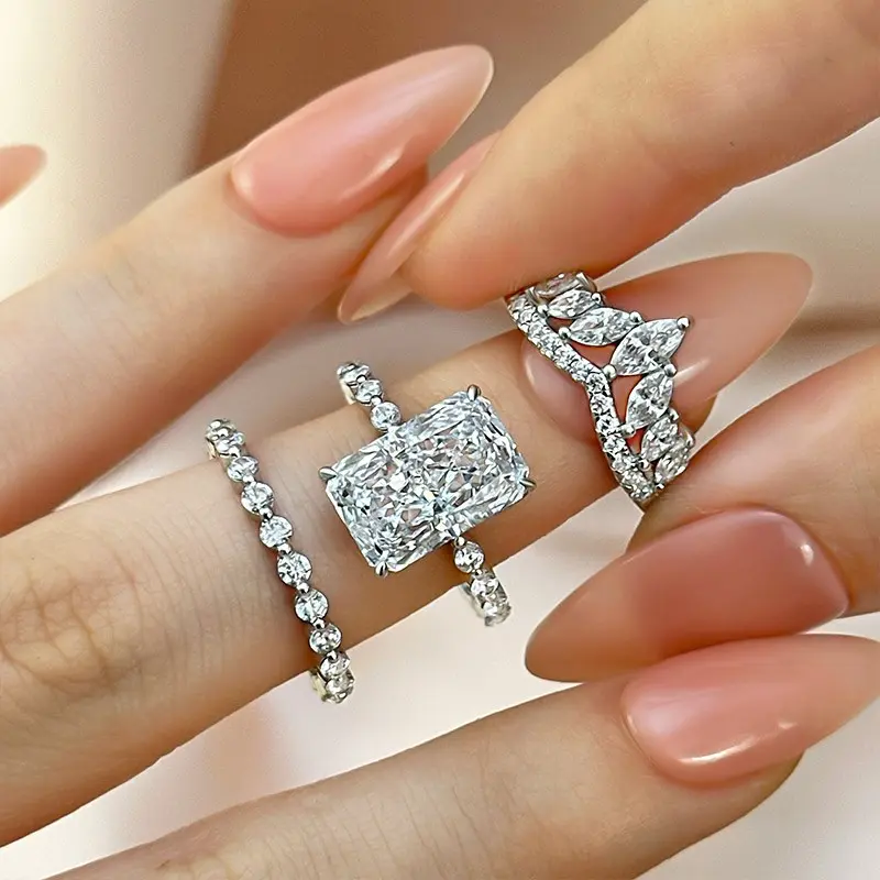 Maxine 5.0ct Radiant Cut 3PC Artificial Zircon Engagement Ring Set for Women - 5A Cubic Zirconia Bridal Wedding Jewelry, Elegant Glittering Ring for Multi-Occasion Use