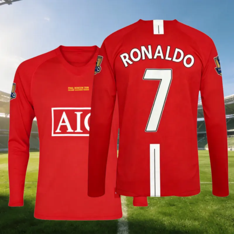 07 08 Long Sleeve 7# Ronaldo Home Soccer Jersey Red Fans Version